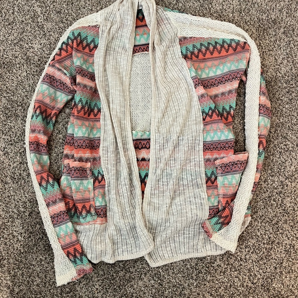 Miss Me Colorful Patterned Open-Front Cardigan